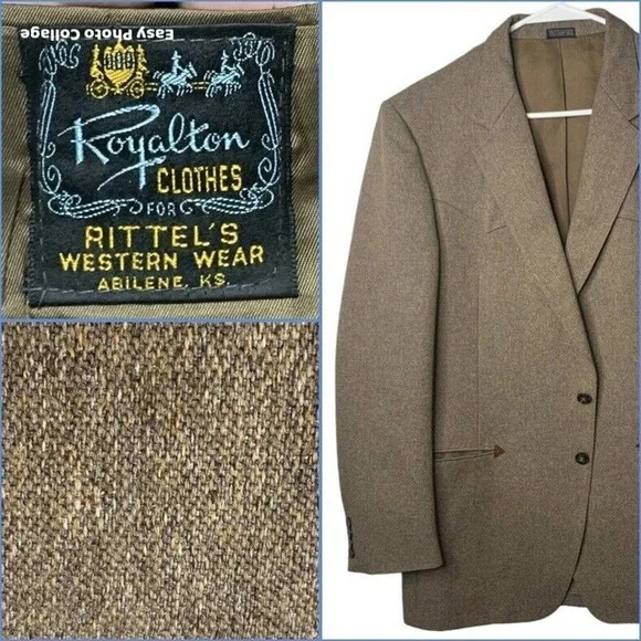 VTG 60s Rittels Western Wear Mens 42L Brown with Leather Trim Sport Coat - Picture 2 of 16